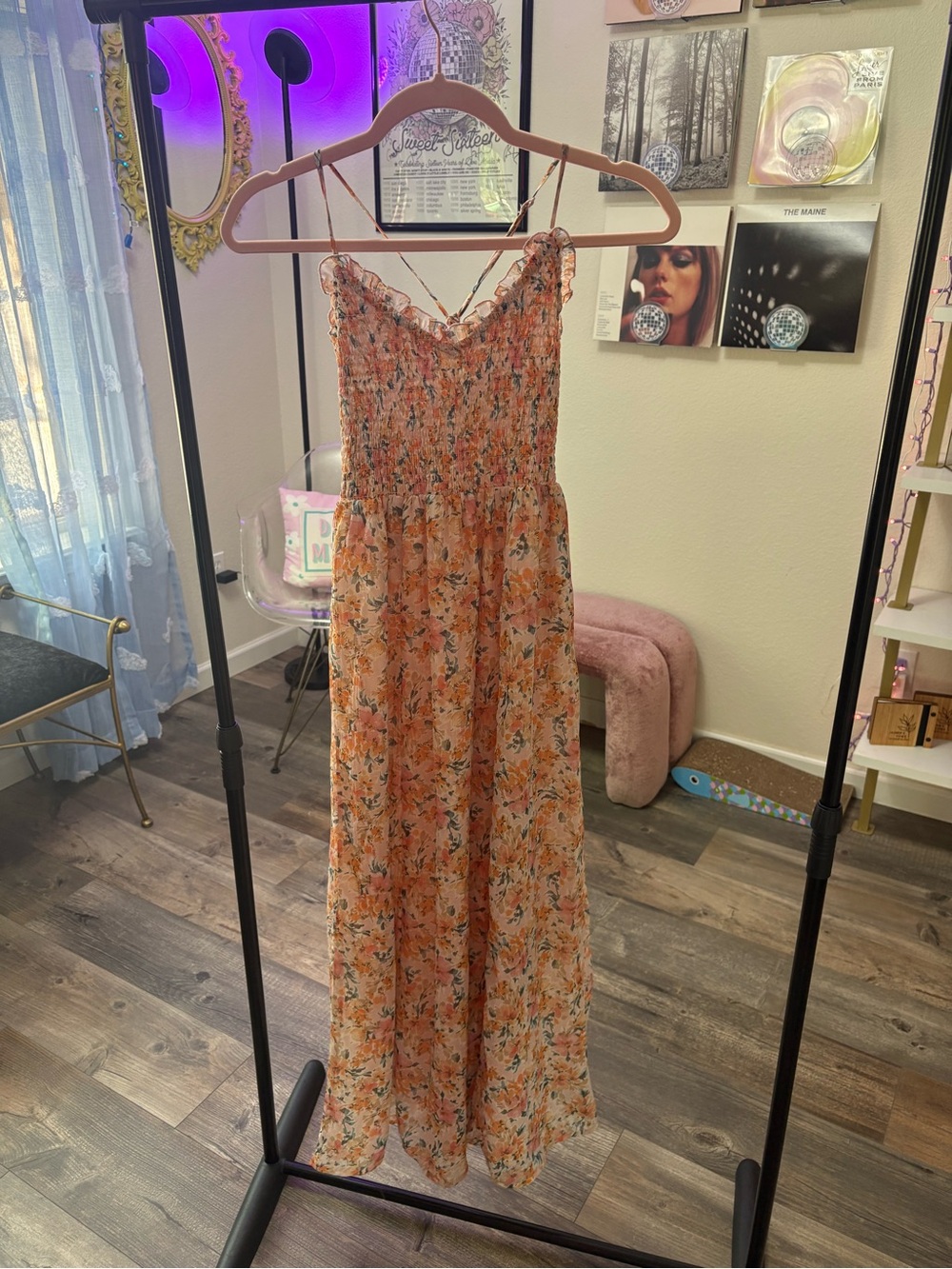 Floral Smocked Waist Peach Maxi Jumpsuit